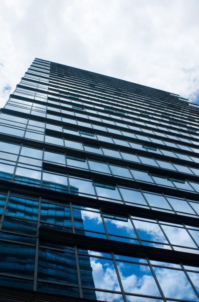 Lots of business going on in this skyscraper of glass.